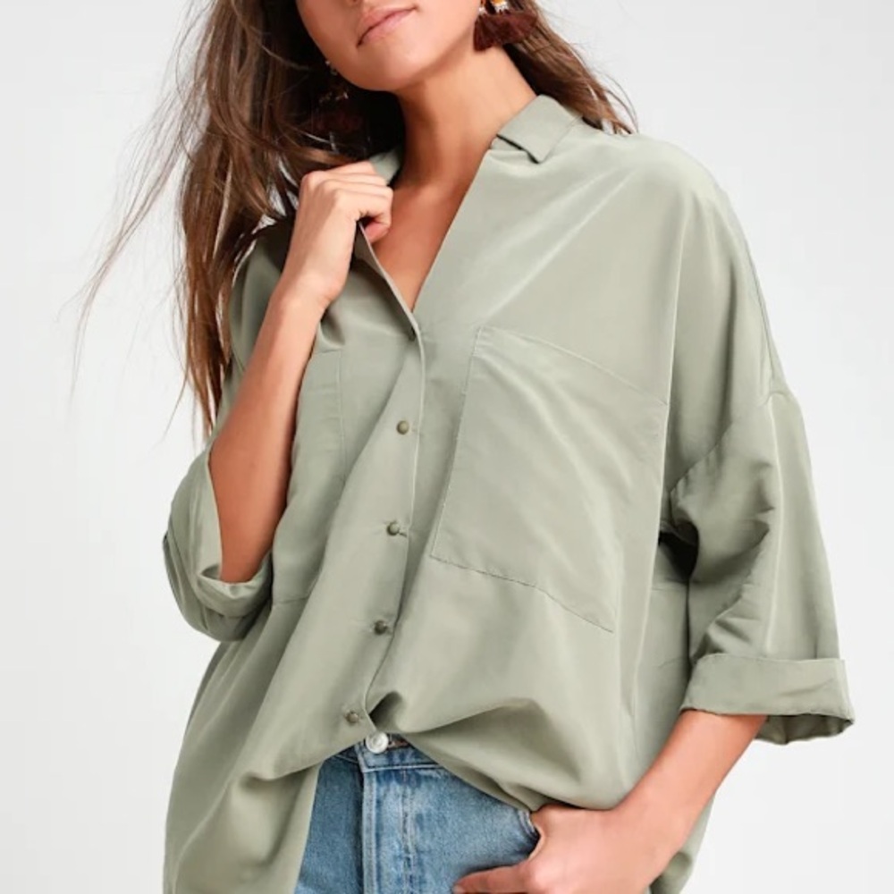 Lush Sage Green Button-Down Shirt